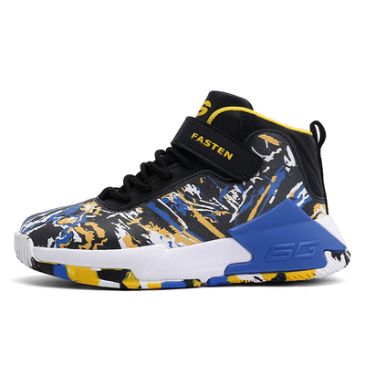 Chaussures de basket-ball pour enfants avec une semelle en caoutchouc antidérapant en noir violet jaune