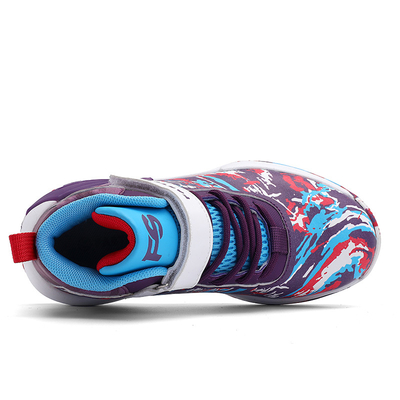 Chaussures de basket-ball pour enfants avec une semelle en caoutchouc antidérapant en noir violet jaune