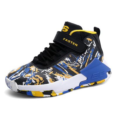 Chaussures de basket-ball pour enfants avec une semelle en caoutchouc antidérapant en noir violet jaune