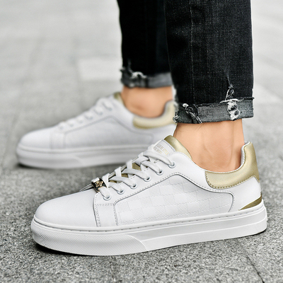 Chaussures blanches à hauteur croissante Sneakers en cuir masculin