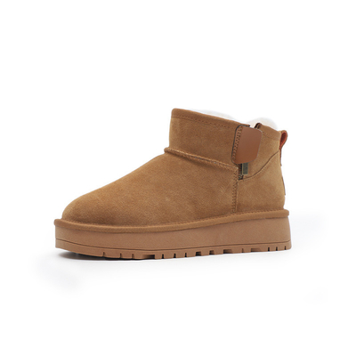 Bottes de neige pour femmes à semelles épaisses en laine et velours épaissis en cuir de vache en coton à tuyau court antidérapant
