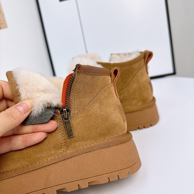 Bottes de neige pour femmes à semelles épaisses en laine et velours épaissis en cuir de vache en coton à tuyau court antidérapant