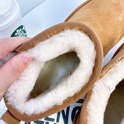 Bottes de neige pour femmes à semelles épaisses en laine et velours épaissis en cuir de vache en coton à tuyau court antidérapant