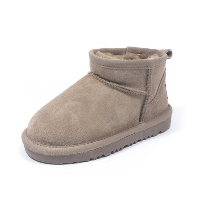 Bottes de neige en cuir de vache en hiver en plus de velours Bottes courtes en cuir authentique étanches à l'eau et antidérapantes chaussures de coton chaudes pour enfants