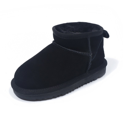 Bottes de neige en cuir de vache en hiver en plus de velours Bottes courtes en cuir authentique étanches à l'eau et antidérapantes chaussures de coton chaudes pour enfants