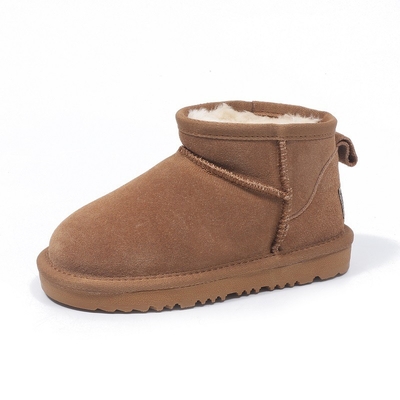 Bottes de neige en cuir de vache en hiver en plus de velours Bottes courtes en cuir authentique étanches à l'eau et antidérapantes chaussures de coton chaudes pour enfants