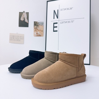Bottes de neige en cuir de vache en hiver en plus de velours Bottes courtes en cuir authentique étanches à l'eau et antidérapantes chaussures de coton chaudes pour enfants