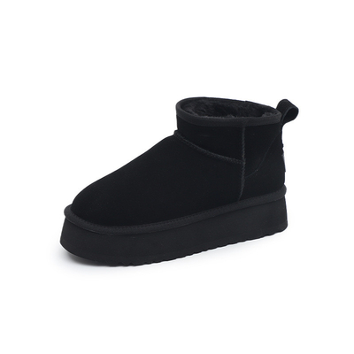 Bottes de neige en cuir de vache en hiver en plus de velours Bottes courtes en cuir authentique étanches à l'eau et antidérapantes chaussures de coton chaudes pour enfants
