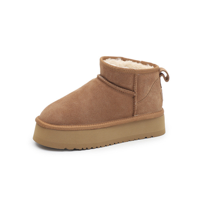 Bottes de neige en cuir de vache en hiver en plus de velours Bottes courtes en cuir authentique étanches à l'eau et antidérapantes chaussures de coton chaudes pour enfants