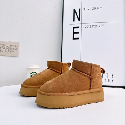 Bottes de neige en cuir de vache en hiver en plus de velours Bottes courtes en cuir authentique étanches à l'eau et antidérapantes chaussures de coton chaudes pour enfants
