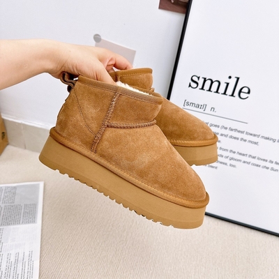 Bottes de neige en cuir de vache en hiver en plus de velours Bottes courtes en cuir authentique étanches à l'eau et antidérapantes chaussures de coton chaudes pour enfants