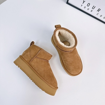 Bottes de neige en cuir de vache en hiver en plus de velours Bottes courtes en cuir authentique étanches à l'eau et antidérapantes chaussures de coton chaudes pour enfants