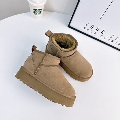 Bottes de neige en cuir de vache en hiver en plus de velours Bottes courtes en cuir authentique étanches à l'eau et antidérapantes chaussures de coton chaudes pour enfants